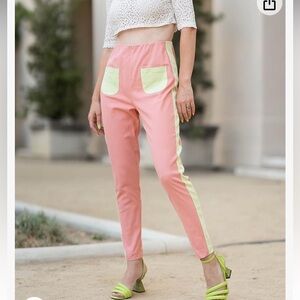 NWT The Drop Coral Pants with lime green limited addition, style Accent size S.